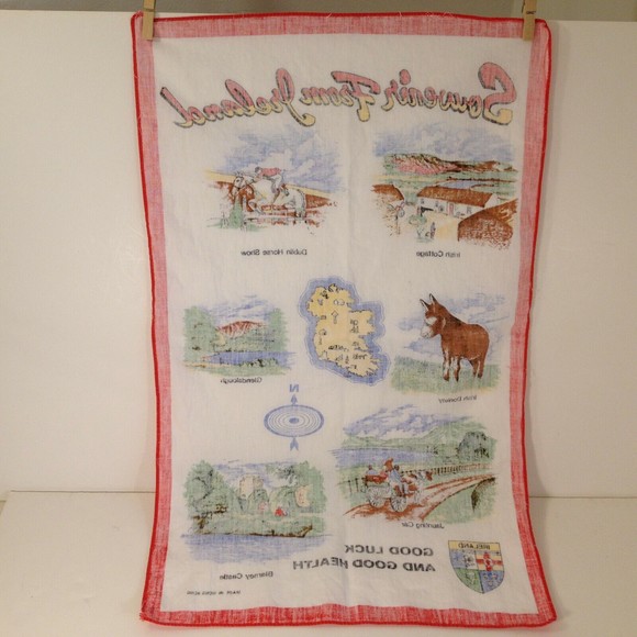 Vintage Ireland Bar Tea Hand Towel Kitchen Table Souvenir 15.5 x 26" - Picture 5 of 5